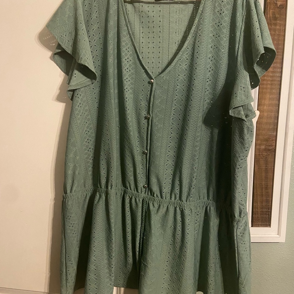 Lane Bryant green eyelet blouse - Picture 2 of 5